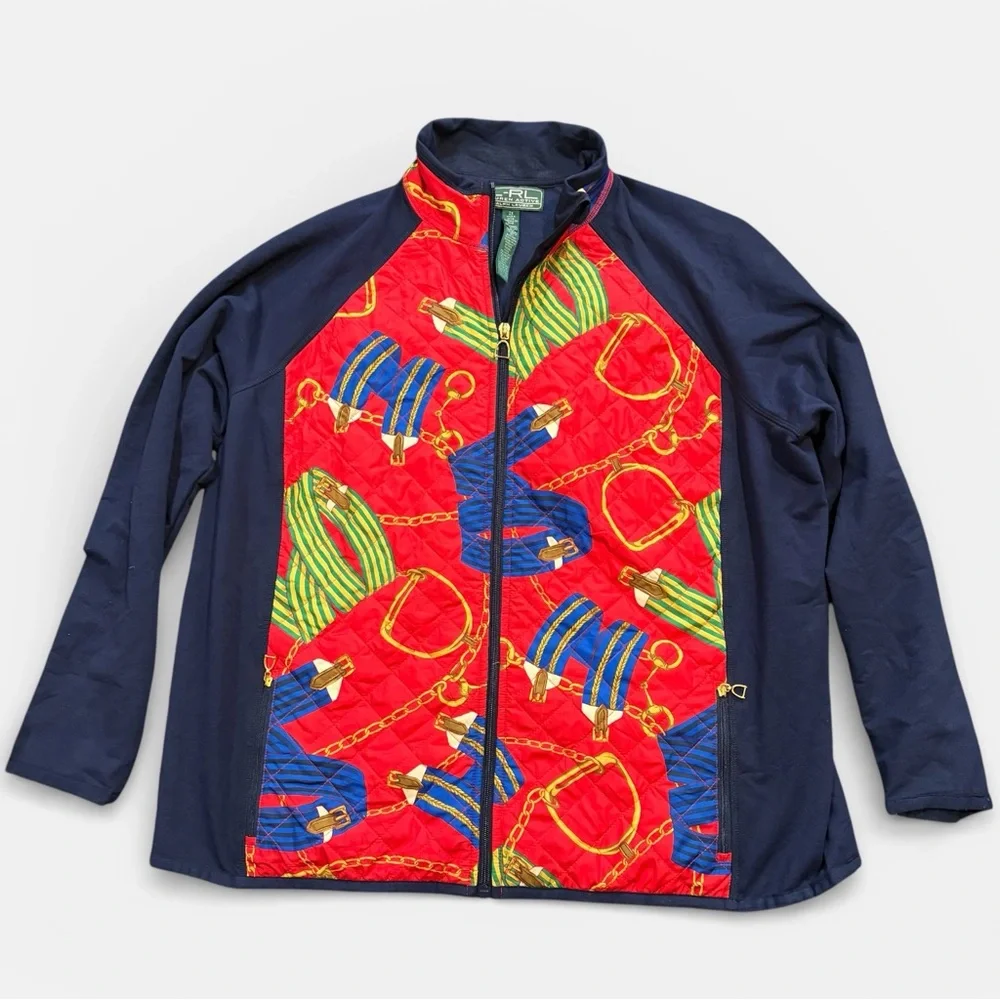 Lauren Ralph Lauren Equestrian Jacket Stirrup Zip Cotton Blend 2X Preppy Modern - Picture 6 of 8